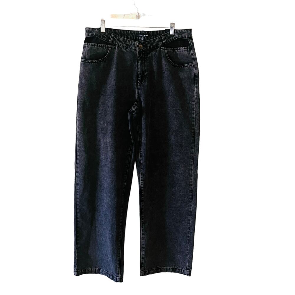Fashion Nova Got A Secret V Front Straight Leg High Rise Jeans Size 18 NWT Gray - Picture 2 of 12